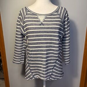 Rebecca Taylor Blue White Striped Raglan Sweatshirt Raw Hem Made in USA Size unk